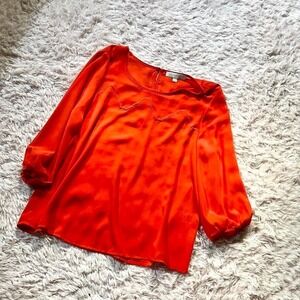 Vivid Orange Bold Sheer Whimsical Colorful Baroque Top Womens L Edgy Maximalist